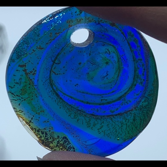 Vintage art glass pendant Round Blue & Gold Translucent Home Studio - Picture 1 of 5